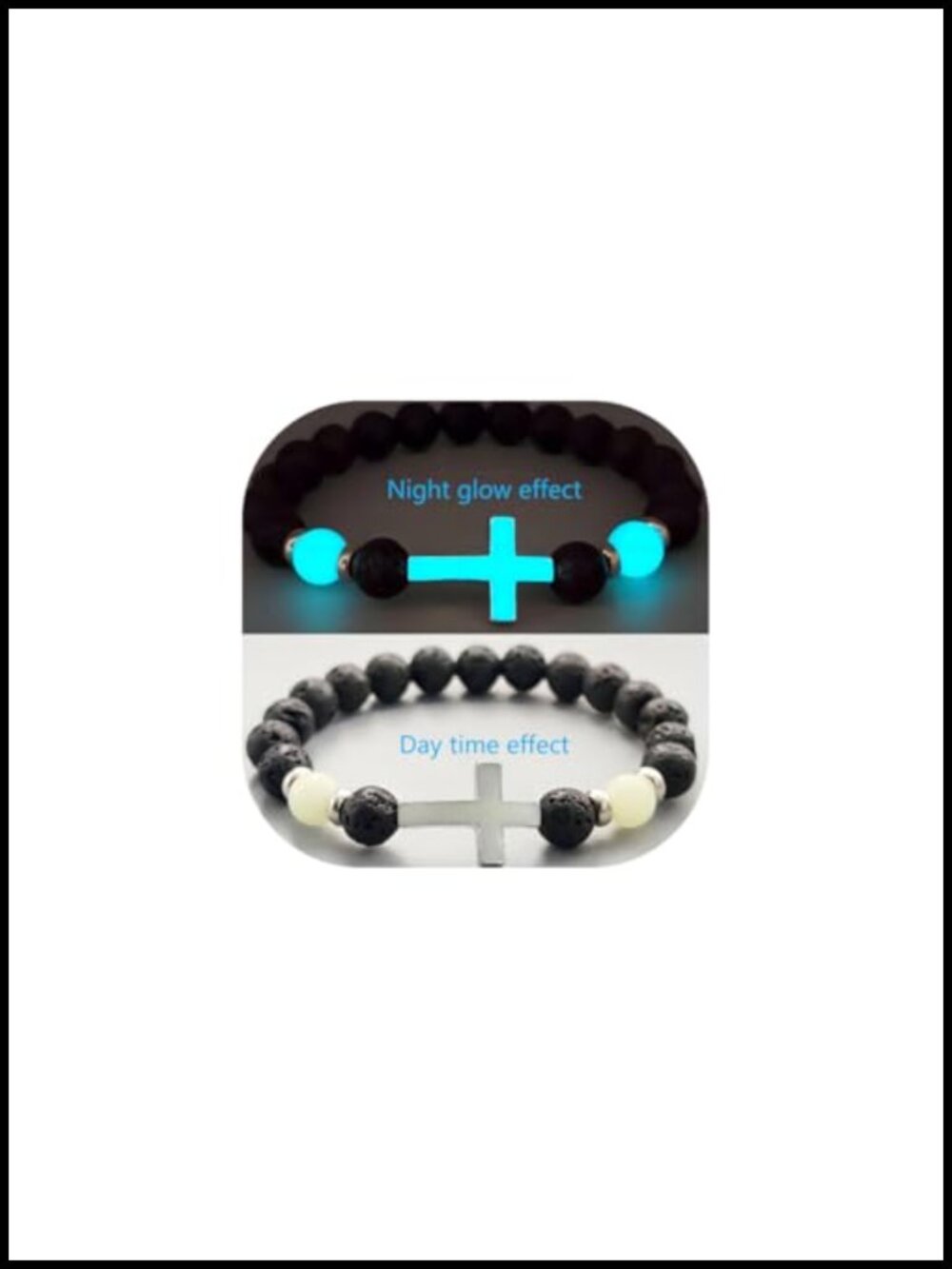 Luminous Cross Stretch Bracelet, Natural Volcanic Stone, 8mm, Unisex